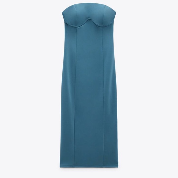 Zara STRAPLESS DRESS BLUE - Picture 8 of 9